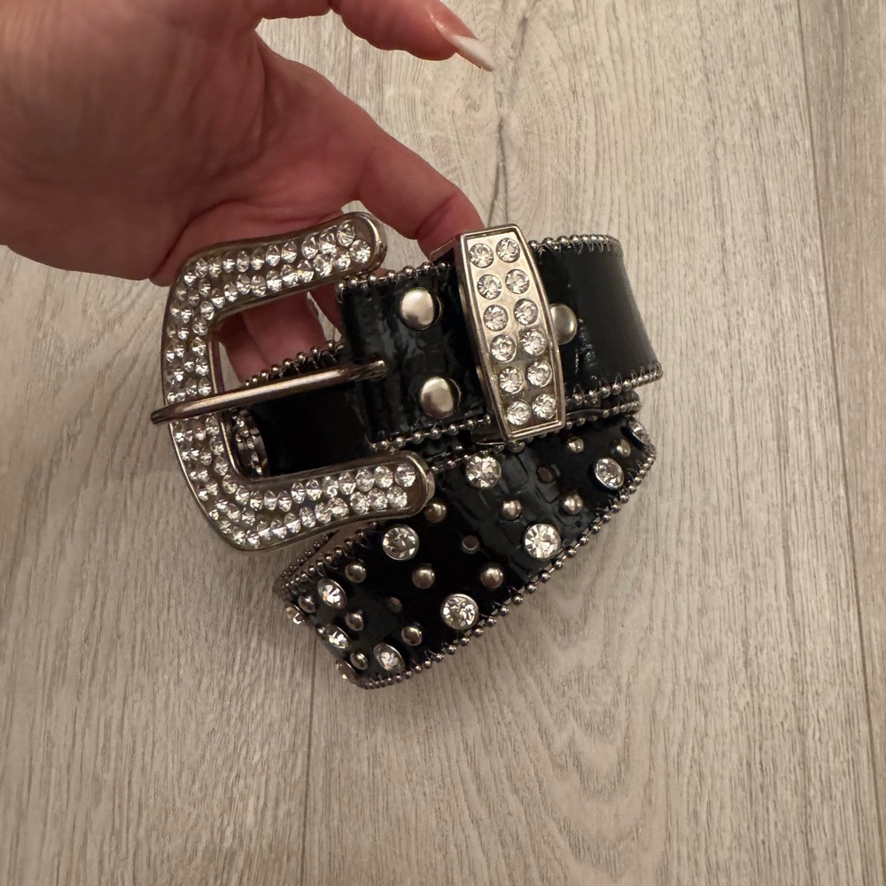Black Rhinestone Studded Belt